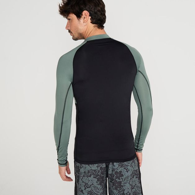 Camiseta Masculina de Surf e Bodyboard FPU50+ 500 Olaian, preta-verde, GG