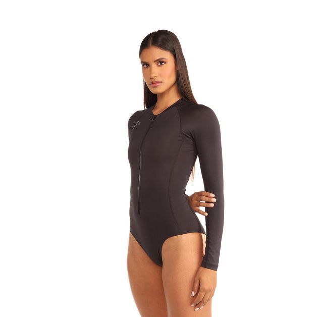 Maiô Feminino De Surf Manga Longa, preto, 3G