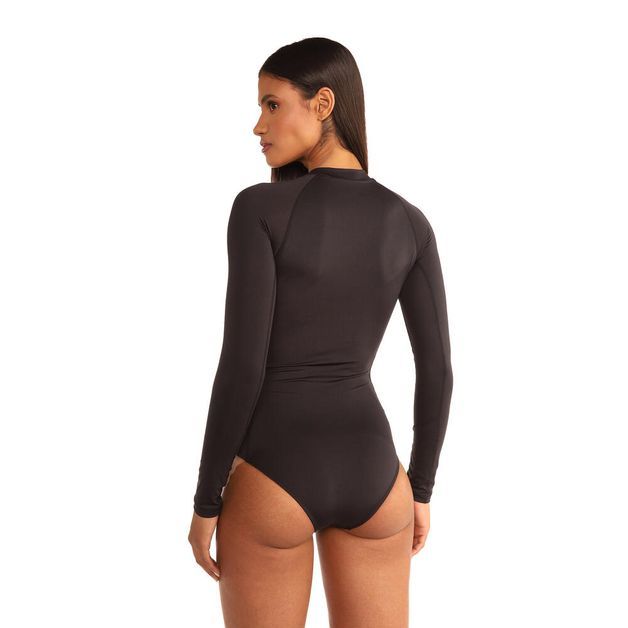 Maiô Feminino De Surf Manga Longa, preto, 3G