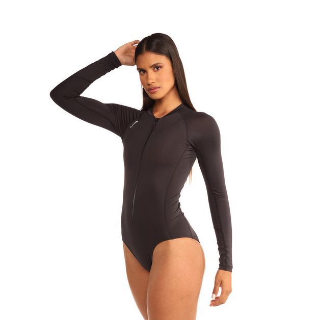 Maiô Feminino De Surf Manga Longa, preto, 3G
