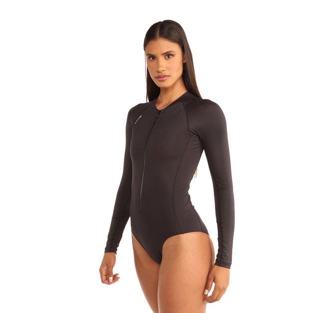 Maiô Feminino De Surf Manga Longa, preto, 3G