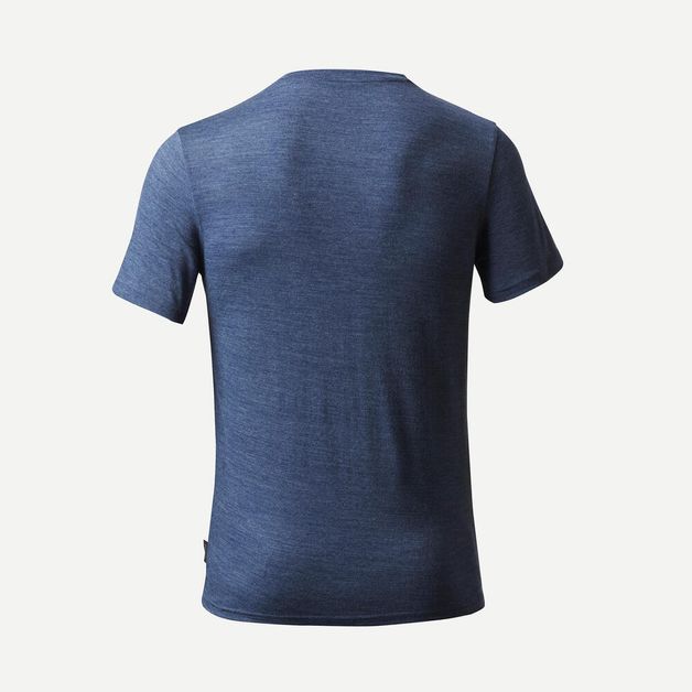 Camiseta masculina de lã merino trekking Travel 100, azul, 3G