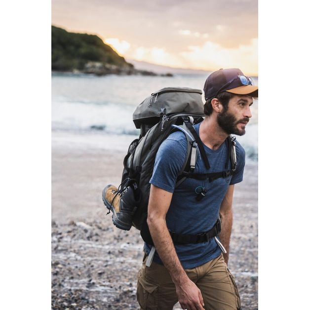 Camiseta masculina de lã merino trekking Travel 100, azul, 3G