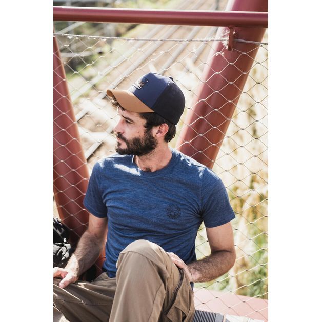 Camiseta masculina de lã merino trekking Travel 100, azul, 3G