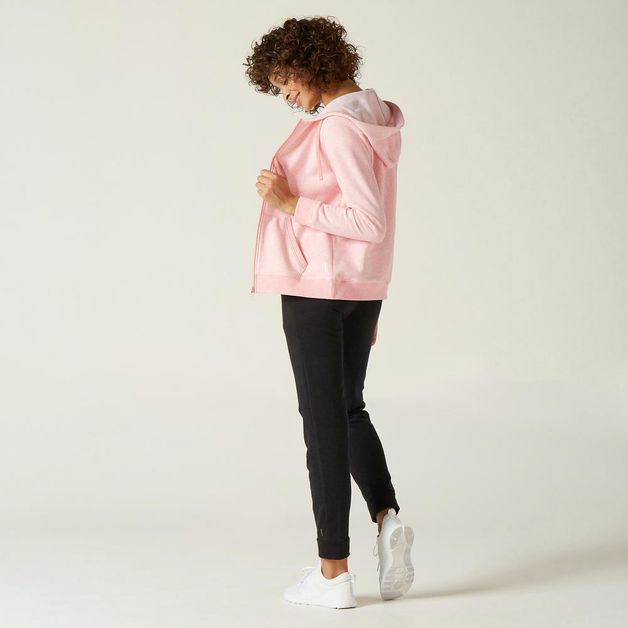 Casaco-com-Capuz-de-Cardio-500-Mulher-Rosa