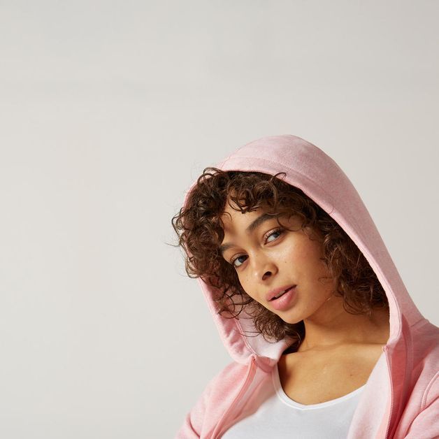 Casaco-com-Capuz-de-Cardio-500-Mulher-Rosa