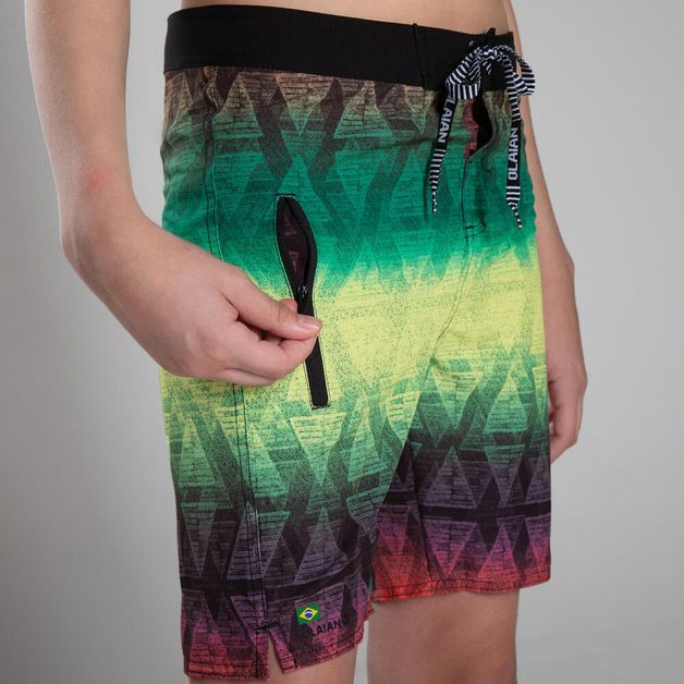 Bermuda-infantil-de-Surf-Teen-500-amarelo-verde-16-ANOS