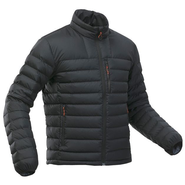Jaqueta-de-penas-masculina-de-trekking-Trek500-preta-P