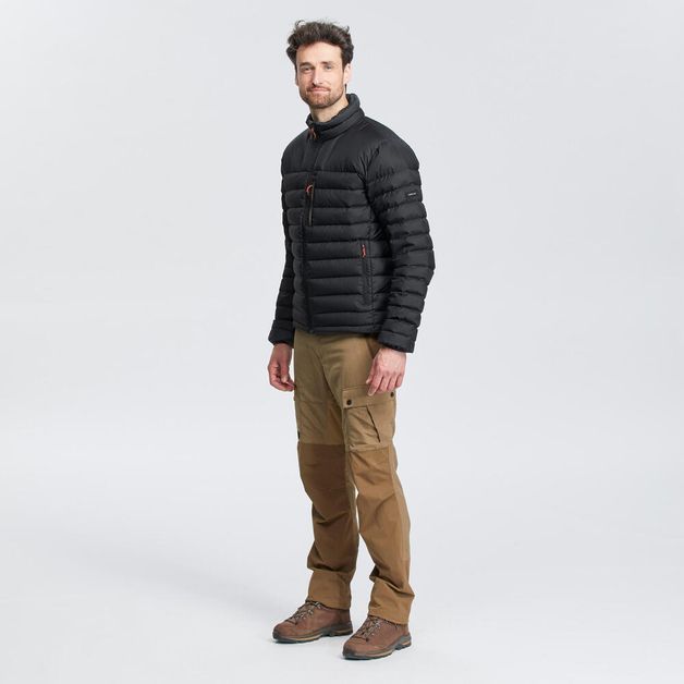Jaqueta-de-penas-masculina-de-trekking-Trek500-preta-P