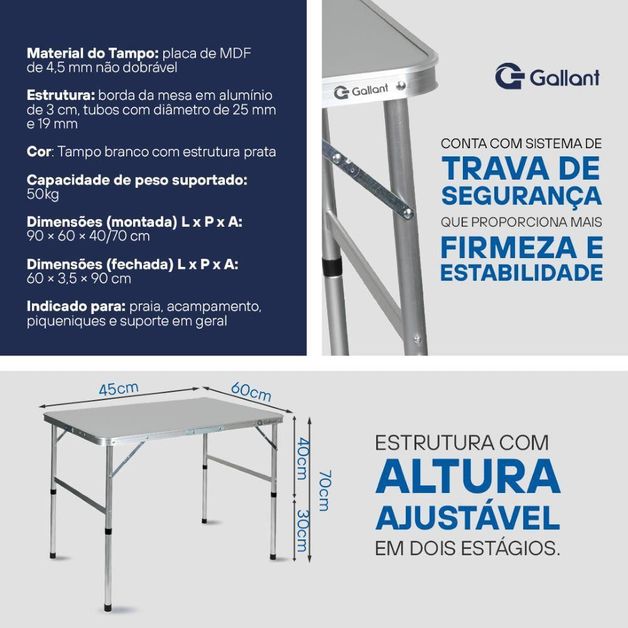 Decathlon | Mesa Dobrável Gallant Vira Maleta Portátil 90x60 com