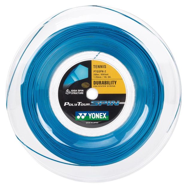 youk Decathlon | Corda Yonex PolyTour Spin 16L 1.25mm Azul Rolo com 200